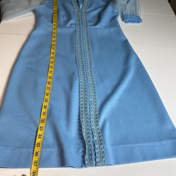 Vtg 70s Womens Dress Light Blue Keyhole Neck Sheer Sleeves Stretch Sz 13/14 - Picture 5 of 9